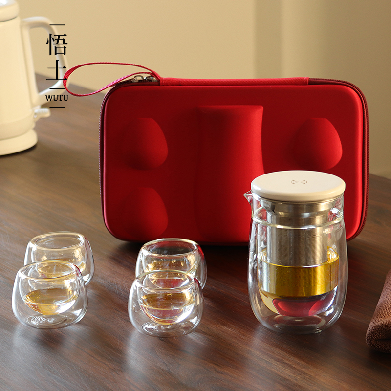 휴대용 홈 찻잔 쿵후 여행 차 세트 내열성 유리 일본식 미니 주전자 간단한 빠른 게스트 컵