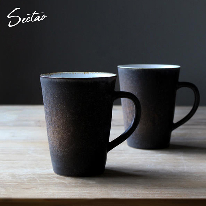 일본식 머그잔 석기 블랙 레트로 커피 컵 수제 커플 티 세라믹 밀크티 간단한 성격