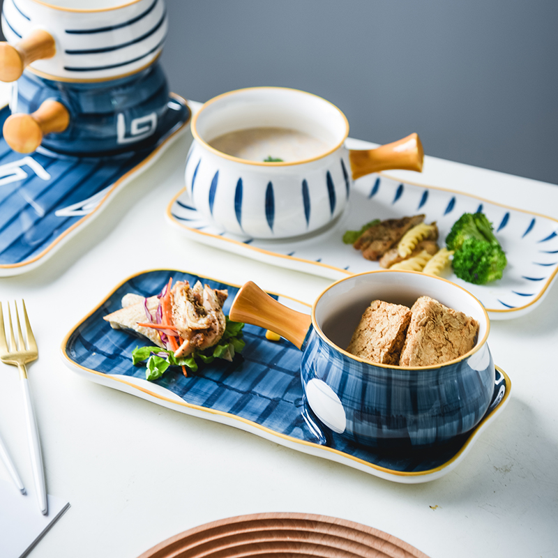eioo 일본식 아침 식사 세트 한 사람 음식 손잡이 그릇 가정용 접시 절묘한 식기 조합 크리에이티브