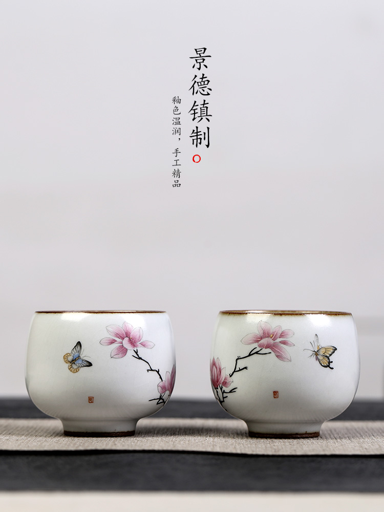 Jingdezhen Ru 가마 오픈 손으로 그린 ​​목련 전통 차 컵 마스터 수제 단일 세라믹