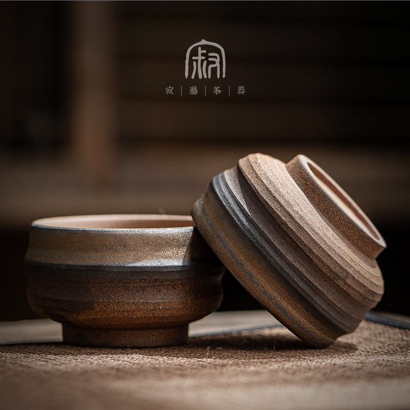 Jiyi 빈티지 차 컵 수제 석기 손으로 그린 ​​배아 세라믹 개인 일본 오래된 바위 진흙 작은