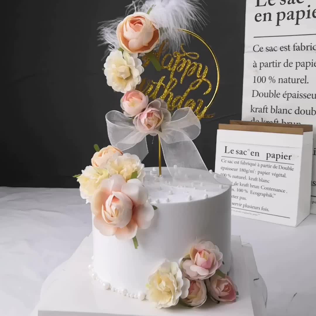 베이킹 케이크 장식 아름다운 황금 철 반지 장미 꽃 활 케이크 플러그인 파티 드레스