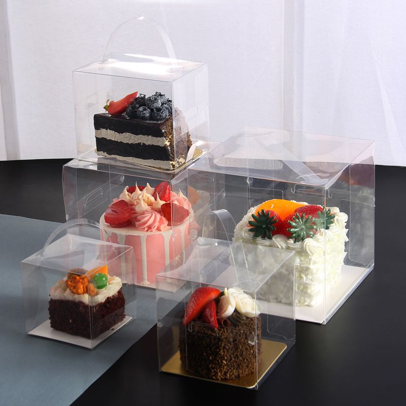 작은 4인치 케이크 상자 1 개, 투명 휴대용 과자 4 조각으로 자르고, 삼각형 무스 상자, 베이킹