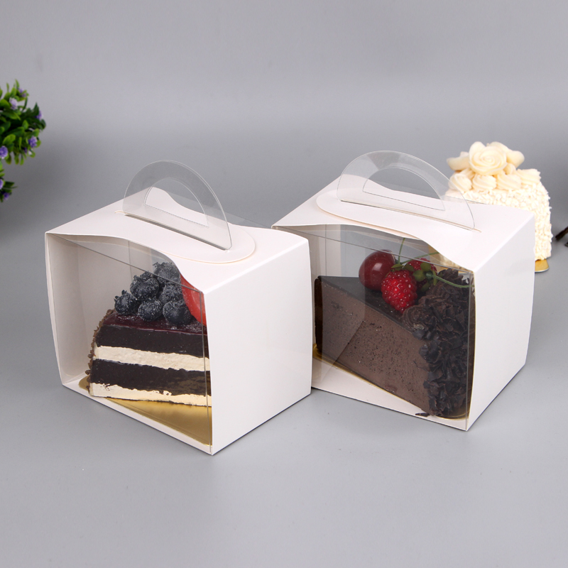 1 투명 휴대용 순수한 흰색 8 인치 컷 삼각형 케이크 상자, 과자 상자, 무스 상자, 사용자 정의 가능한 로고