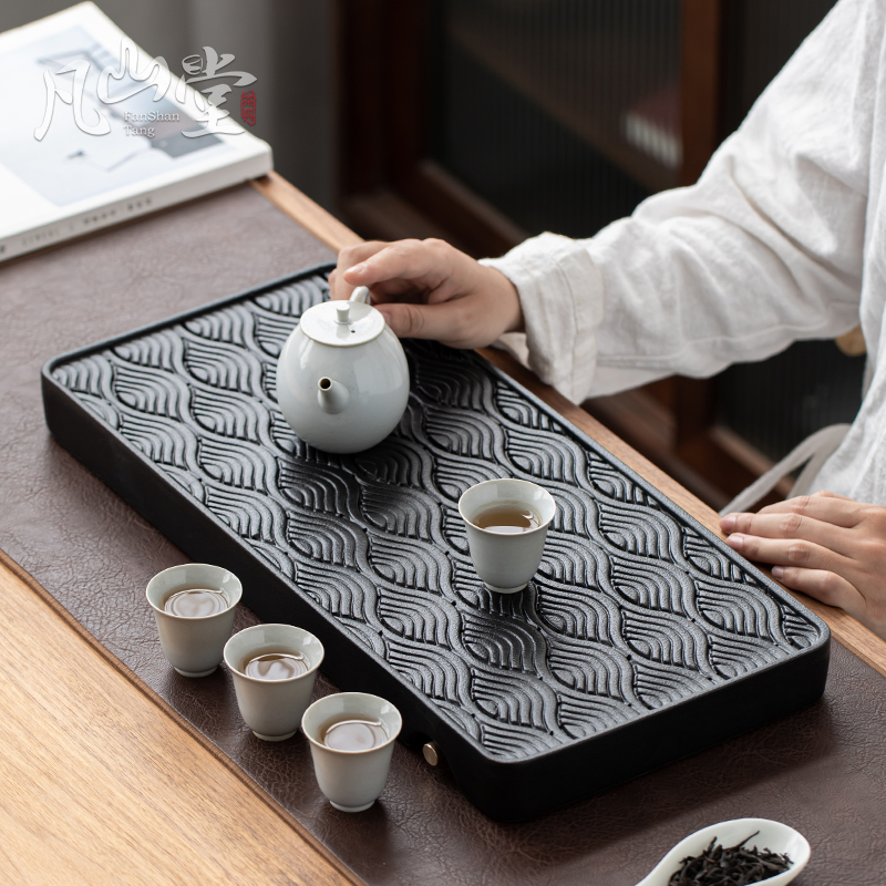 티트레이 일본 도자기 차 쟁반 가정용 간단한 통합 건조 테이블 물 저장 및 배수 이중 목적 쿵푸 세트 트레이 호텔