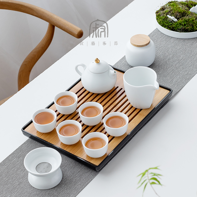티트레이 가정용 흰색 도자기 쿵푸 차 세트 컵 세라믹 간단한 건조 트레이 일본식 작은 티 테이블 바다