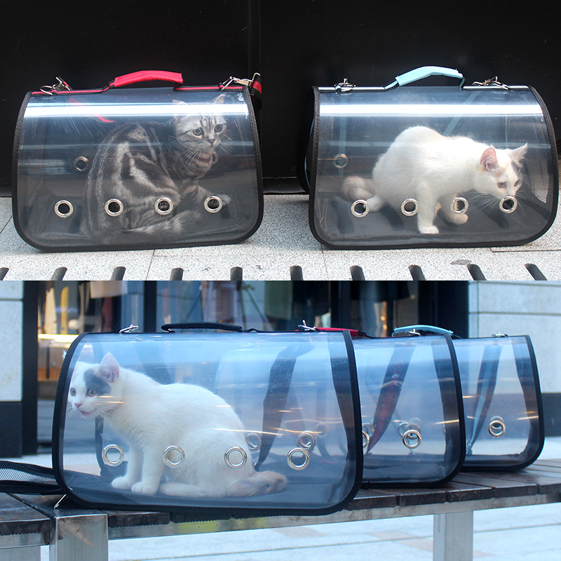 고양이 개 애완 동물 외출 상자 운반 벨트 투명 여행 휴대용 대각선 고양이 가방 가방 휴대용 용품 고양이