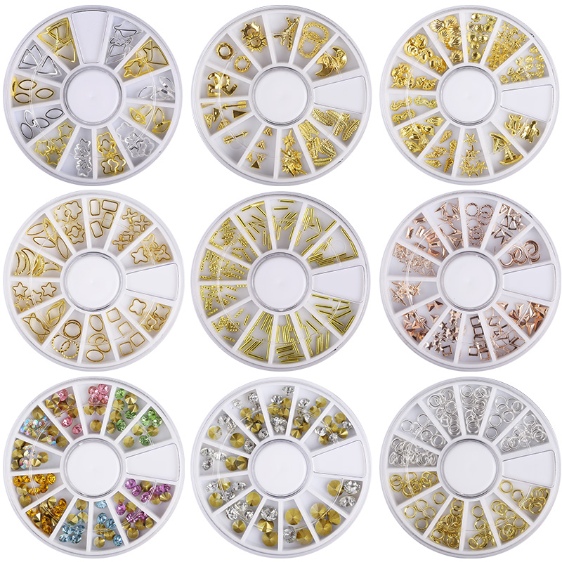 네일 아트 악세사리 금속 리벳 알로이 패치 일본 특수형 컬러 다이아몬드 모조 12 개의 그리드 디스크 샵