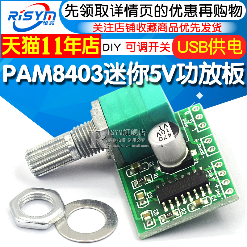 Risym PAM8403 미니 5V 디지털 앰프 모듈 DIY USB 전원 공급 장치