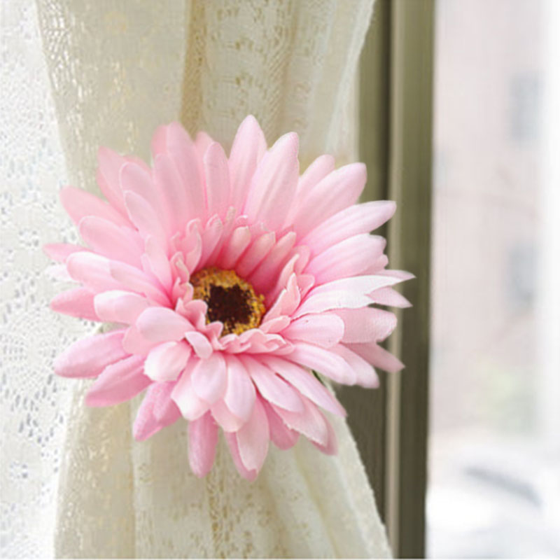 미카 거베라 꽃 테더 커튼 클립 거즈 장식 거실 귀여운 시뮬레이션 스트랩 고정