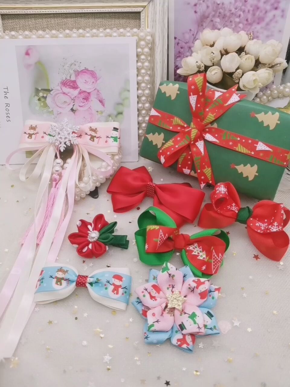 크리스마스 수제 diy 어린이 리본 활 헤어 액세서리 머리핀 머리핀 머리 꽃 후프 만들기 키트