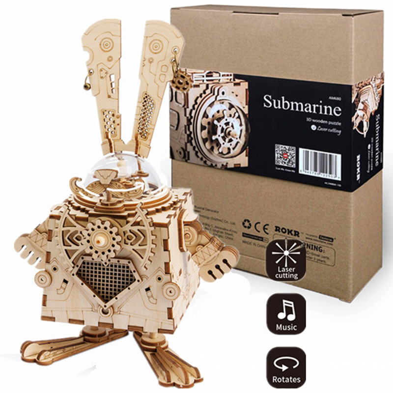 상태 오르골 기계 토끼 프로젝터 수동 퍼즐 3d 스테레오 조립 모델 창의 장난감