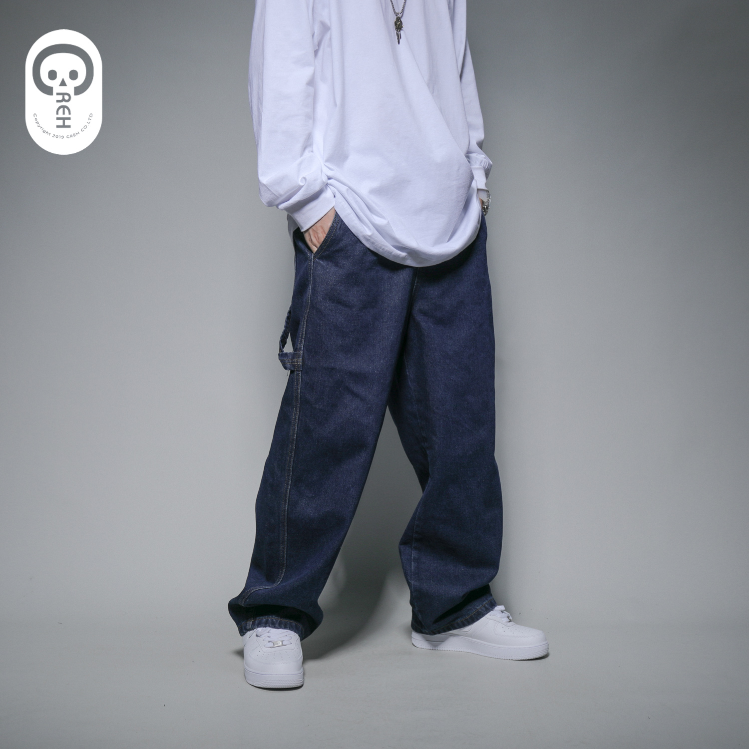 Creh American Oldschool Jeans 남성 루즈핏 스트레이트 팬츠 오버 사이즈 힙합 드레이프 올드 팬츠