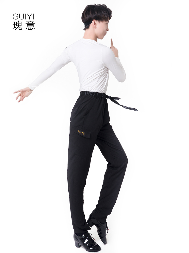 로즈 라틴 댄스 바지 남성 성인 탄성 허리 포켓 국가 표준 연습 루즈핏 DA140