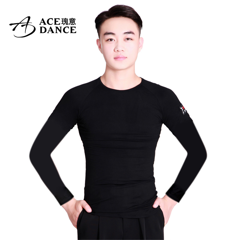 Guiyi 성인 남성 국가 표준 댄스 탑스 가을 겨울 긴팔 운동복 현대 무용 라운드넥 하트 넥 라틴 의상