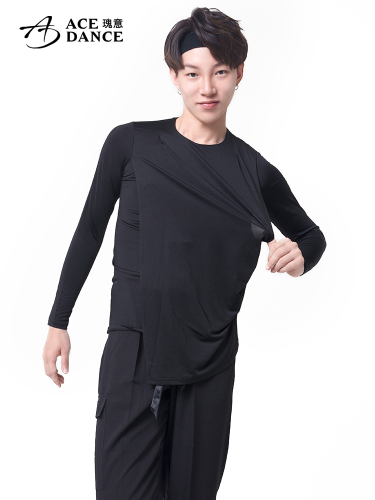 장엄한 라틴 댄서 남성 성인 셔츠 그래서 긴팔 더블 레이어 전면 디자인 국가 표준 댄스 연습 옷 SY141