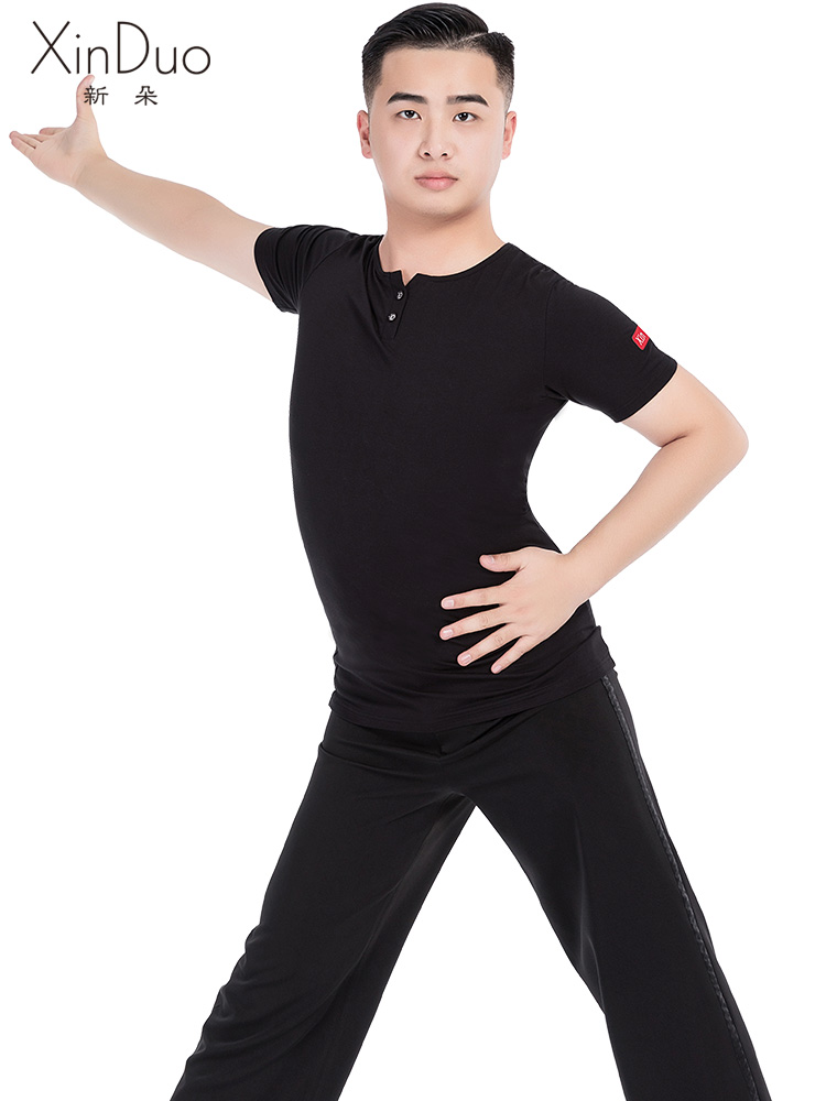 Xinduo 라틴 댄스 옷 남성 성인 셔츠 반팔 국가 표준 댄스 연습 현대 무용 옷 광장 사교 댄스 의상