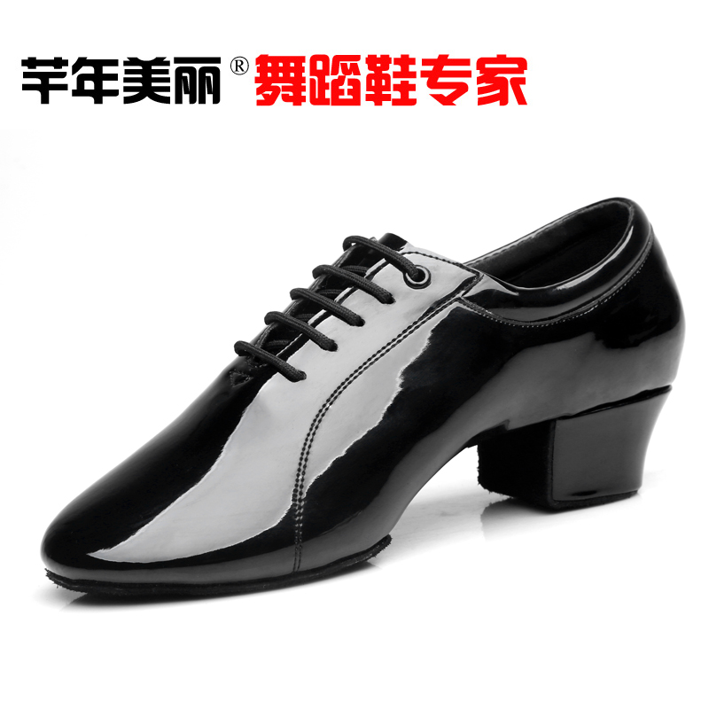 남성 가죽 라틴 댄스 신발 특허 2분낮은 성인 현대 부드러운 단독 밝은 스퀘어 사교