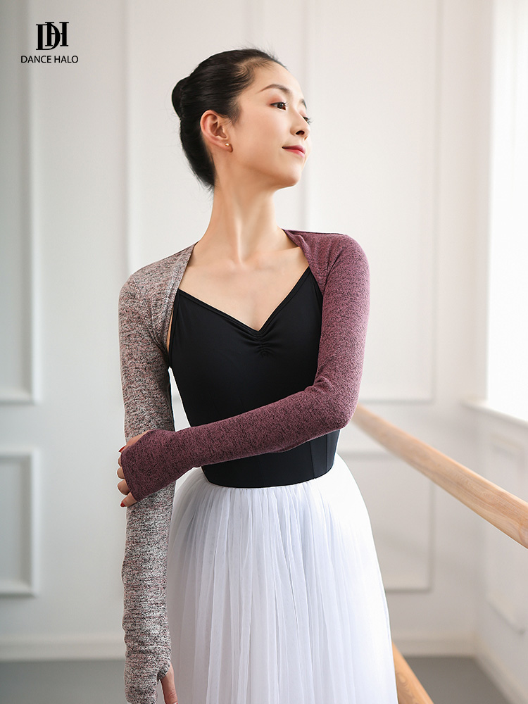 DH 가을과 겨울 따뜻한 댄스 어깨 니트 스웨터 재킷 성인 발레 연습 복장 성인 여성 바디 슈트