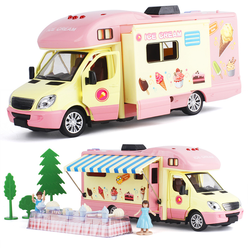 컬러 앰버가 진정한 어린이 놀이 집 아이스크림 자동차 RV 모델 시뮬레이션 장난감 오픈 도어 풀백