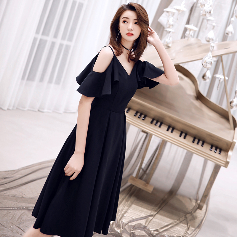 블랙 이브닝 드레스 여성 은 일반적으로 연회 프랑스 미니 학생 짧은 입을 수