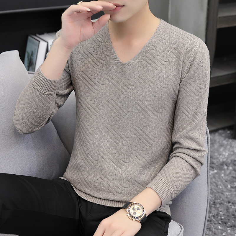 남성 브이넥 스웨터 가을 겨울 레저 탑 의류 청소년 슬림 단색