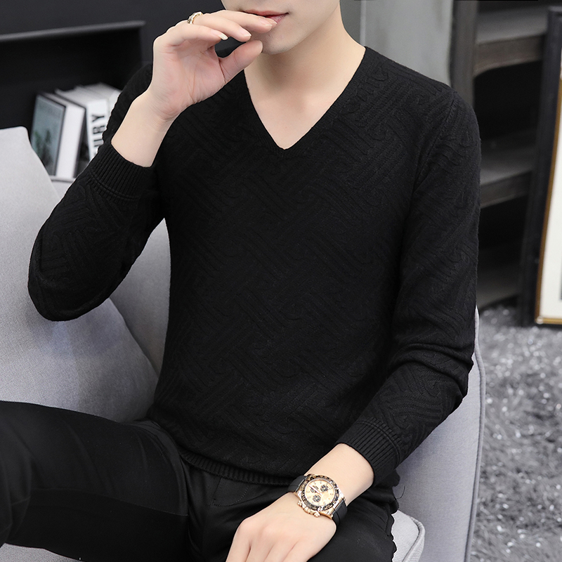 가을과 겨울 V 넥 스웨터 남성 한국어 단색 바닥 셔츠 탑 남성 슬림 잘 생긴 두꺼운 따뜻한 스웨터