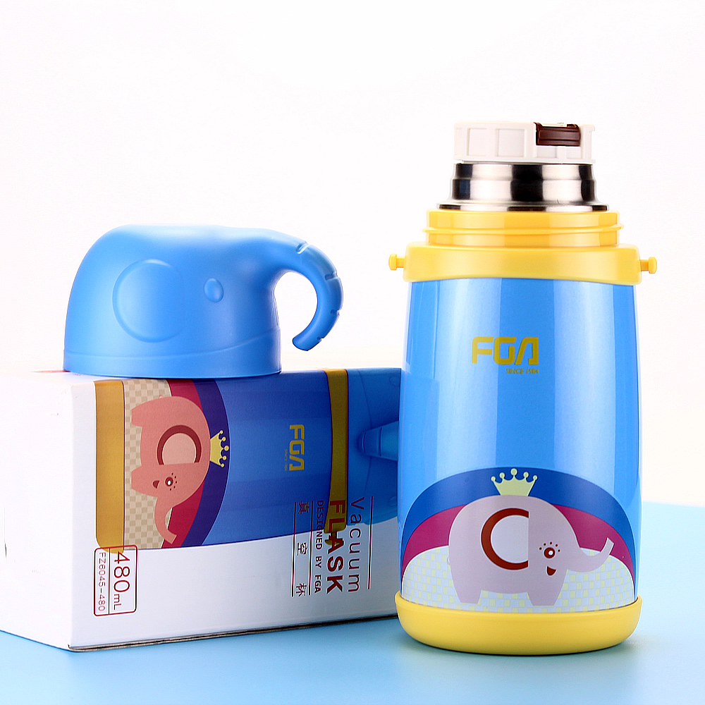 Fuguang Jixiang 어린이 큰 배꼽 진공 머그잔 대용량 480ML (스트랩 포함) 새로운 크리 에이 티브 귀여운 진공 워터 컵