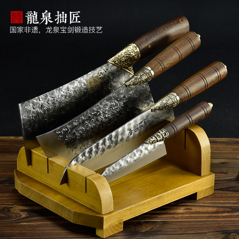 Longquan 마스터 손으로 만든 부엌 칼 특별 제공 주방 세트 가정용 도마 슬라이스 네 조각 날카로운