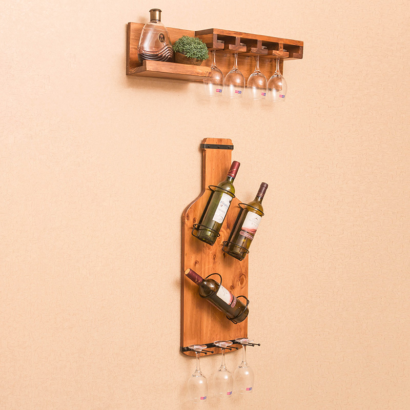 단단한 나무 매달려 와인 랙 유럽 벽걸이 식당 거실 바 간단한 크리에이티브 빈티지 글라스