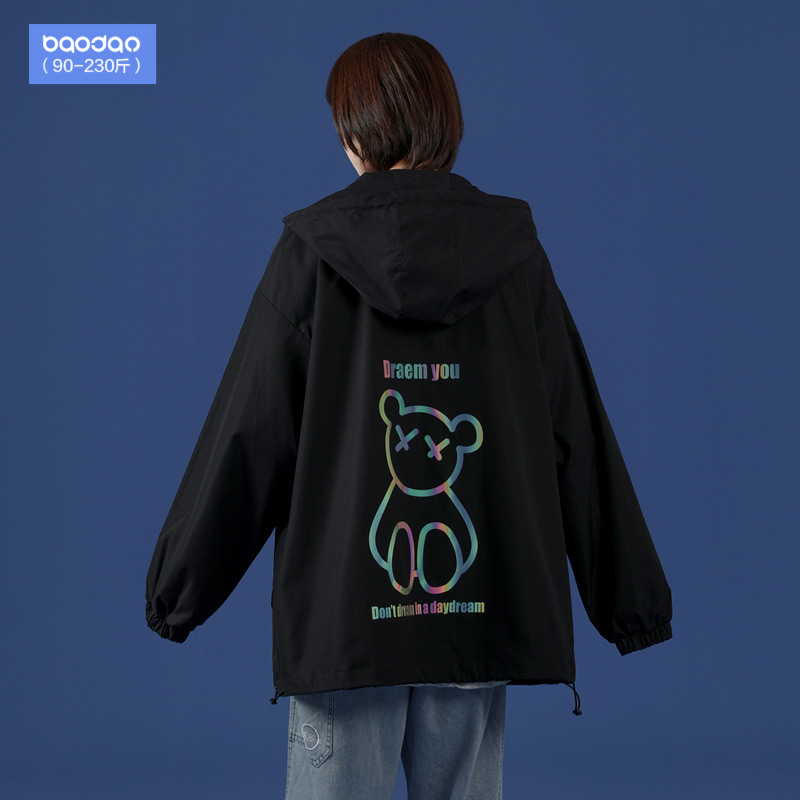 야광 곰 프린트 자켓 남성 봄 가을 홍콩 스타일 2021 새 옷 루즈핏 브랜드 캐주얼