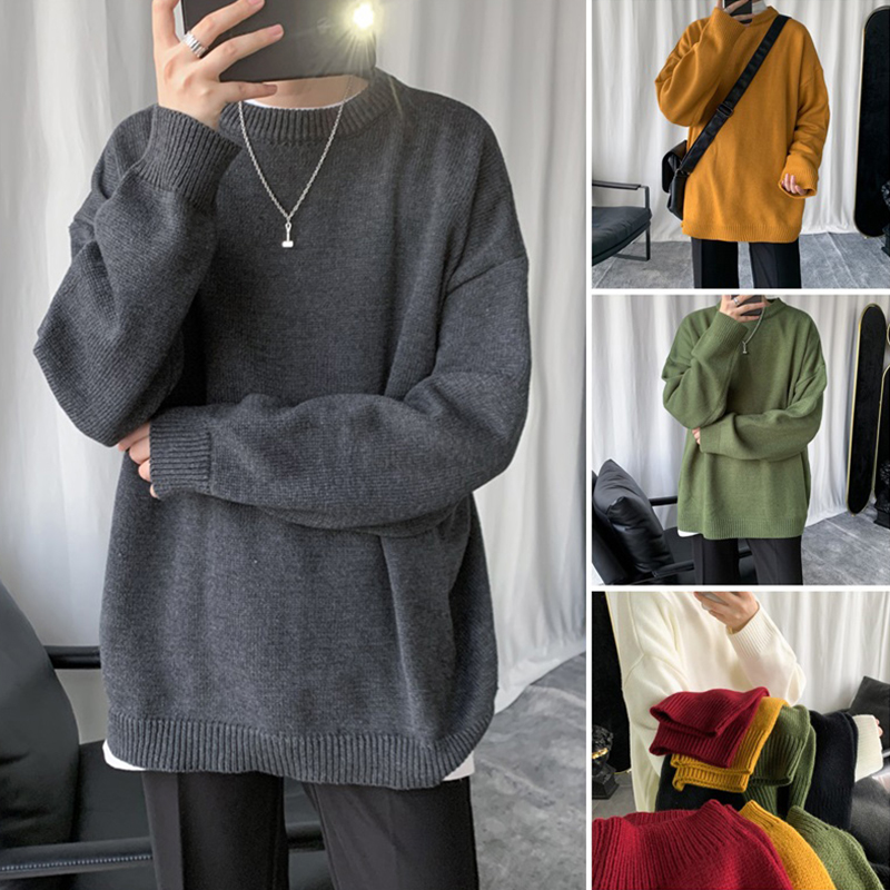 가을과 겨울 스웨터 남성 인 홍콩 스타일 두껍고 느슨한 야생 2021 새로운 라운드 넥 스웨터 한국어 트렌드 게으른