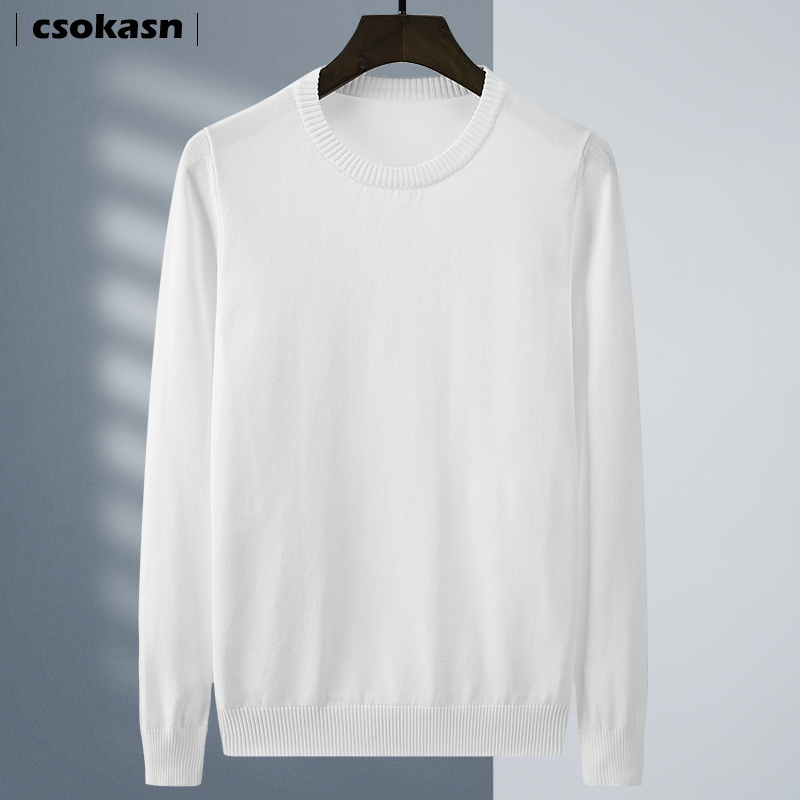 얼음 실크 스웨터 남성 라운드 넥 흰색 바닥 셔츠 긴팔 봄 2021 새로운 한국어 트렌드 피부 친화적 인 스웨터