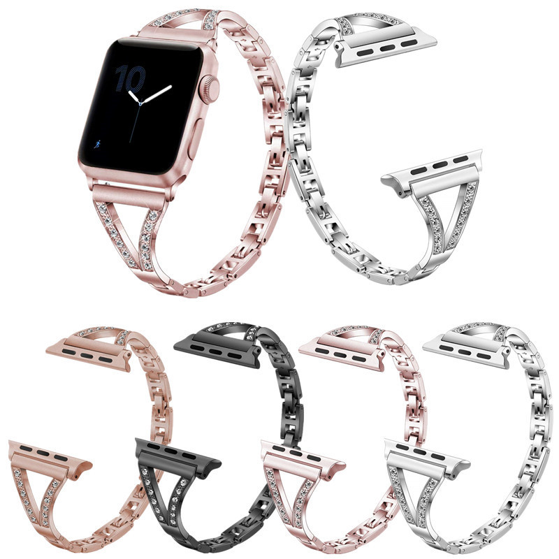 Apple Watch에 적합 applewatch s5 스트랩 삼각형 풀 다이아몬드 분리형 얇은 허리 숙녀 금속