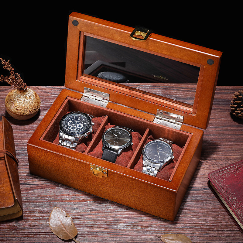 Adsale 세 그리드 시계 상자 나무 유리 썬 루프 시계 상자 팔찌 체인 디스플레이 상자 컬렉션 저장 보석 상자