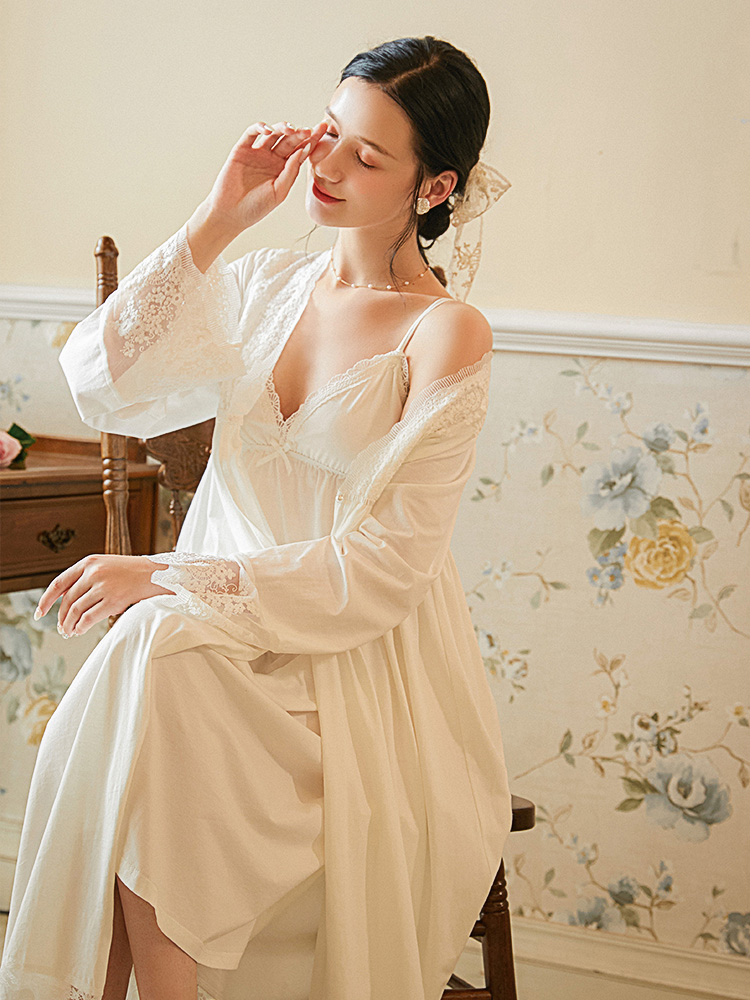 레이스 슬링 nightdress 소녀 가을 겨울 긴 궁전 스타일 프렌치 잠옷 달콤한 투피스 드레스