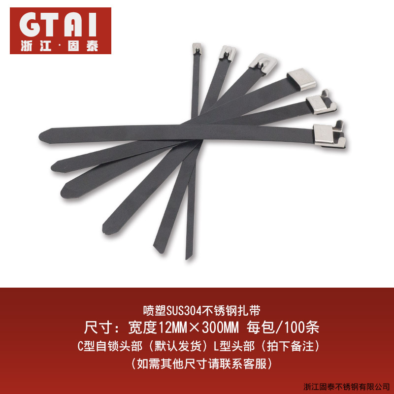 검은 색 플라스틱 스프레이 304 스테인레스 스틸 케이블 타이 12MM 300MM 저온 및 노화 방지 태양 광 덕트 커버