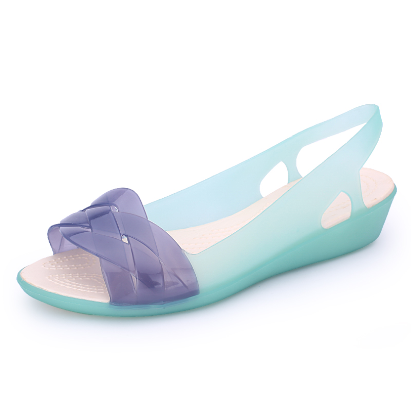 2021 스타일 샌들 여성 여름 슬로프 어머니 부드러운 밑창 젤리 신발 방수 비치 크리스탈 플라스틱