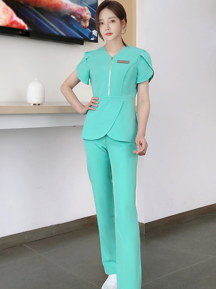 Sifeng 2021 새로운 한국 성형 외과 병원 간호사 유니폼 미용사 클럽 모자 보육 작업복 세트