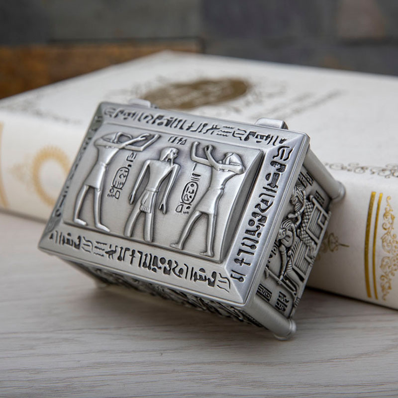스팟 이집트 파라오 직사각형 고대 주석 색상 저장 상자 별자리 주사위 크리스탈 진자 컬렉션 상자