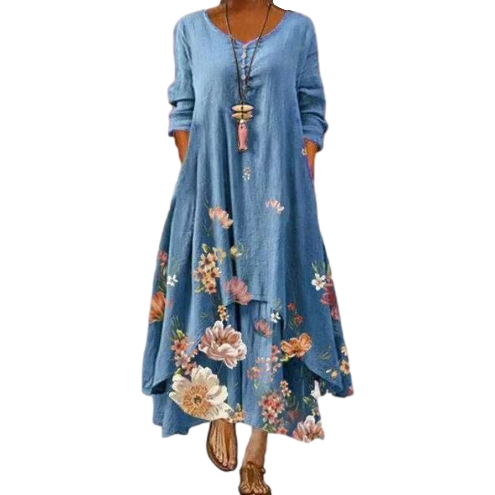 드레스 여름 스타일 유럽과 미국의 패션 인기있는 인쇄 긴팔 여성 ins 온라인 트렌드 핫 세일 B060