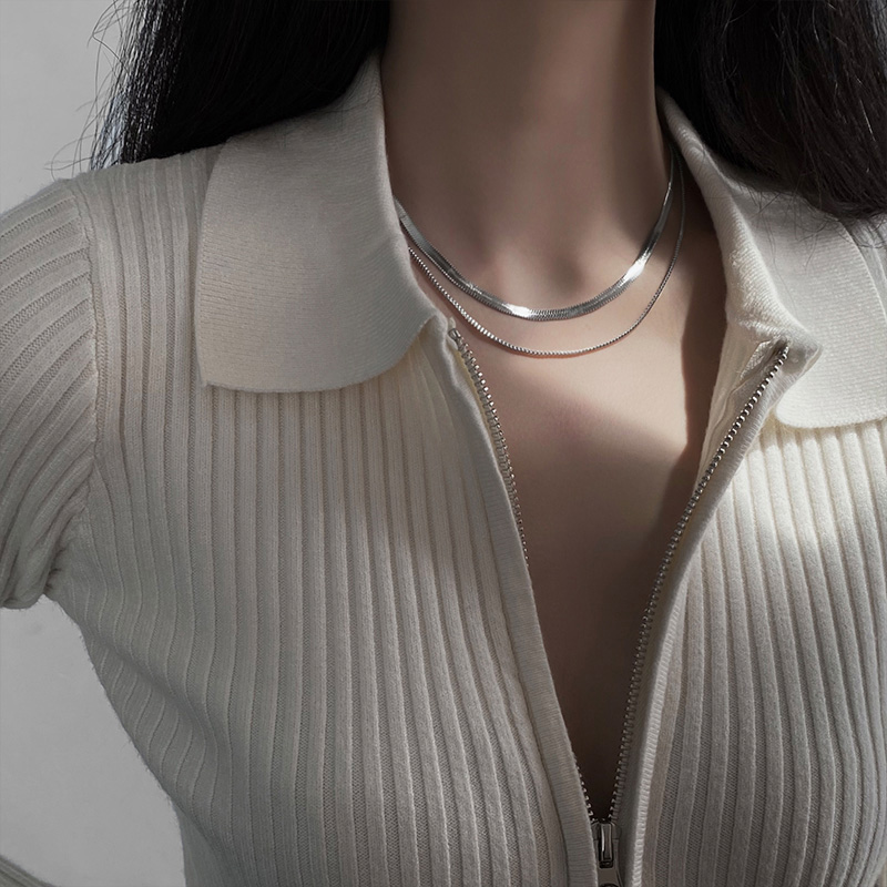 더블 레이어 목걸이, 가벼운 럭셔리, 디자인, 2021 여성 콜드 스타일 힙합 스털링 실버 단순한 뱀 뼈 체인 트렌드