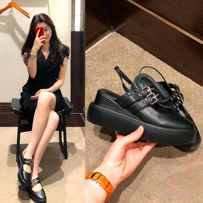 사소한 두꺼운 밑창 샌들 여성용 Baotou 봄 여름 색 새 캐주얼 메리 제인과 함께 단일 신발 웨지 증가