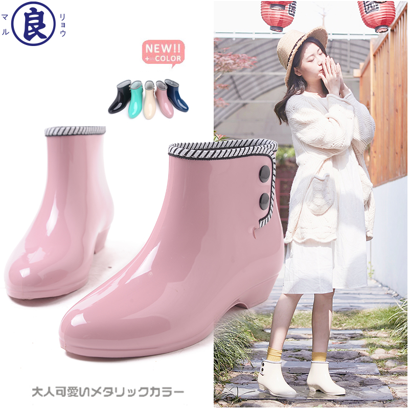 숏 레인부츠 장화 세련된 아우터 여성 일본 제 일본 영국식 플랫 부츠 방수 신발