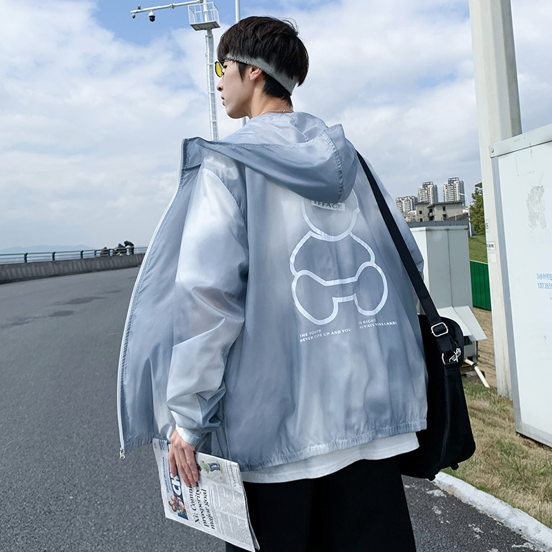 선 스크린 의류 남성 2021 울트라 얇은 통기성 여름 야외 얼음 실크 브랜드 루즈핏 패션 얇은 자켓