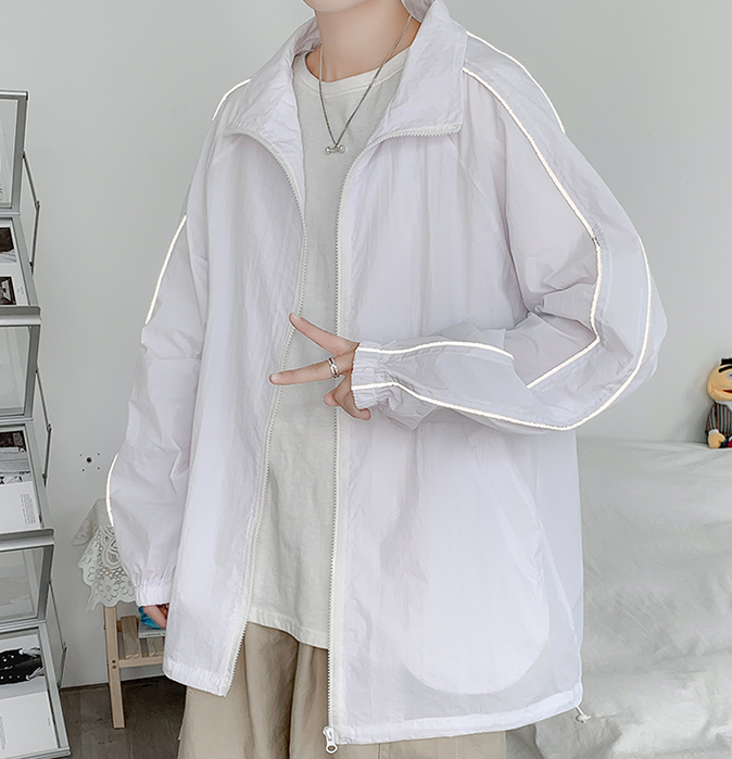 여름 얇은 코트 선 스크린 의류 남성 포트 스타일 루즈핏 반사 디자인 감각 트렌드 소년 아이스 실크 자켓