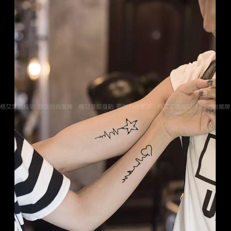 Ge Aifei 원래 하트 비트 문신 스티커 방수 남성과 여성 크리 에이 티브 커플 섹시한 시뮬레이션 문신 문신 스티커