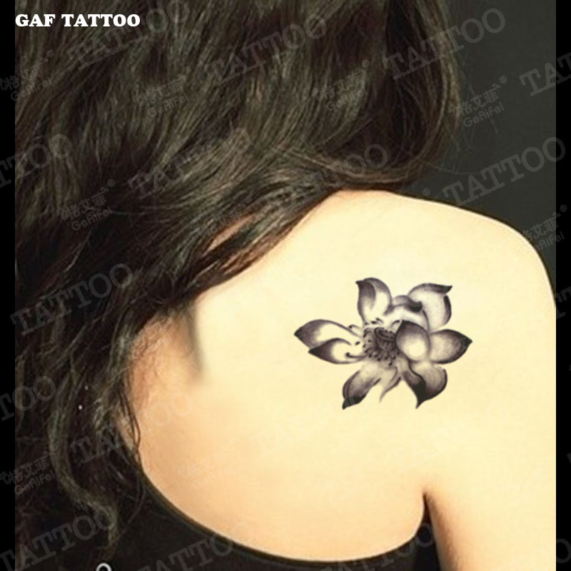 Ge Aifei 흑백 잉크 연꽃 문신 스티커 여성 방수 성격 시뮬레이션 토템 섹시한 문신 스티커
