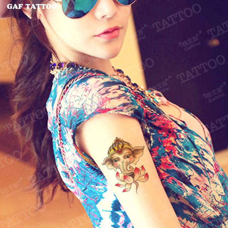 Ge Aifei 연꽃 코끼리 문신 스티커 남성과 여성 방수 팔 시뮬레이션 섹시한 성격 토템 문신 스티커