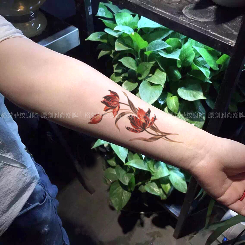 Ge Aifei 양귀비 꽃 문신 스티커 방수 여성 시뮬레이션 토템 작은 신선한 창조적 인 문신 컨실러 문신 스티커